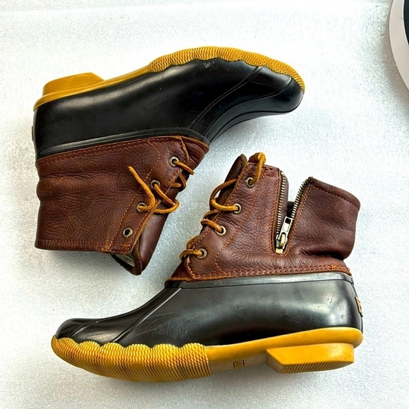 Sperry Saltwater Boots 8 US Women’s Brown Leather Upper Rubber Booties Duck - Picture 1 of 16